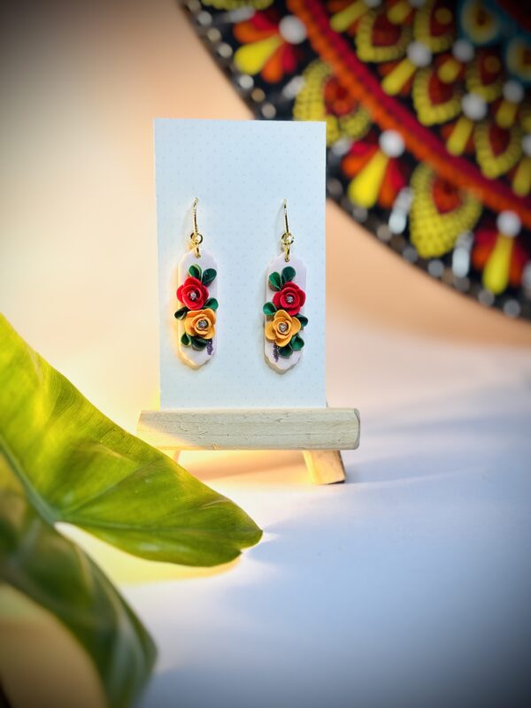 Red Background Floral Hook Earrings
