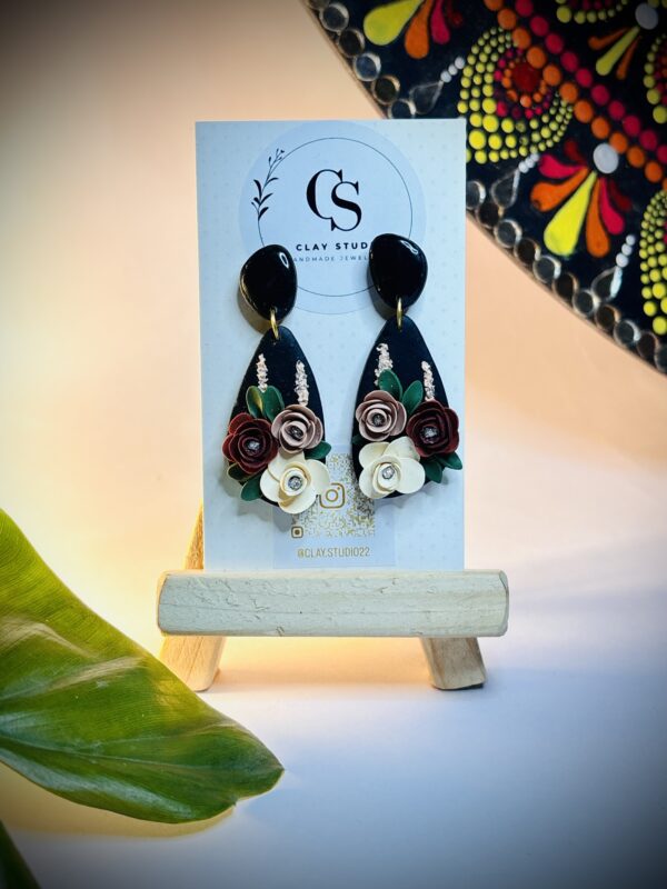 Black Floral Teardrop Earrings