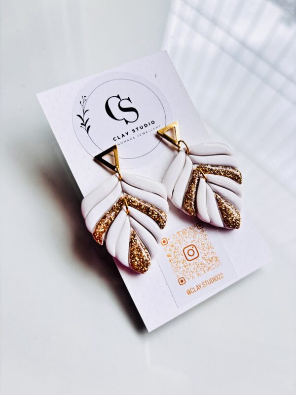 White Ornamental Leaf Big Handmade Earrings